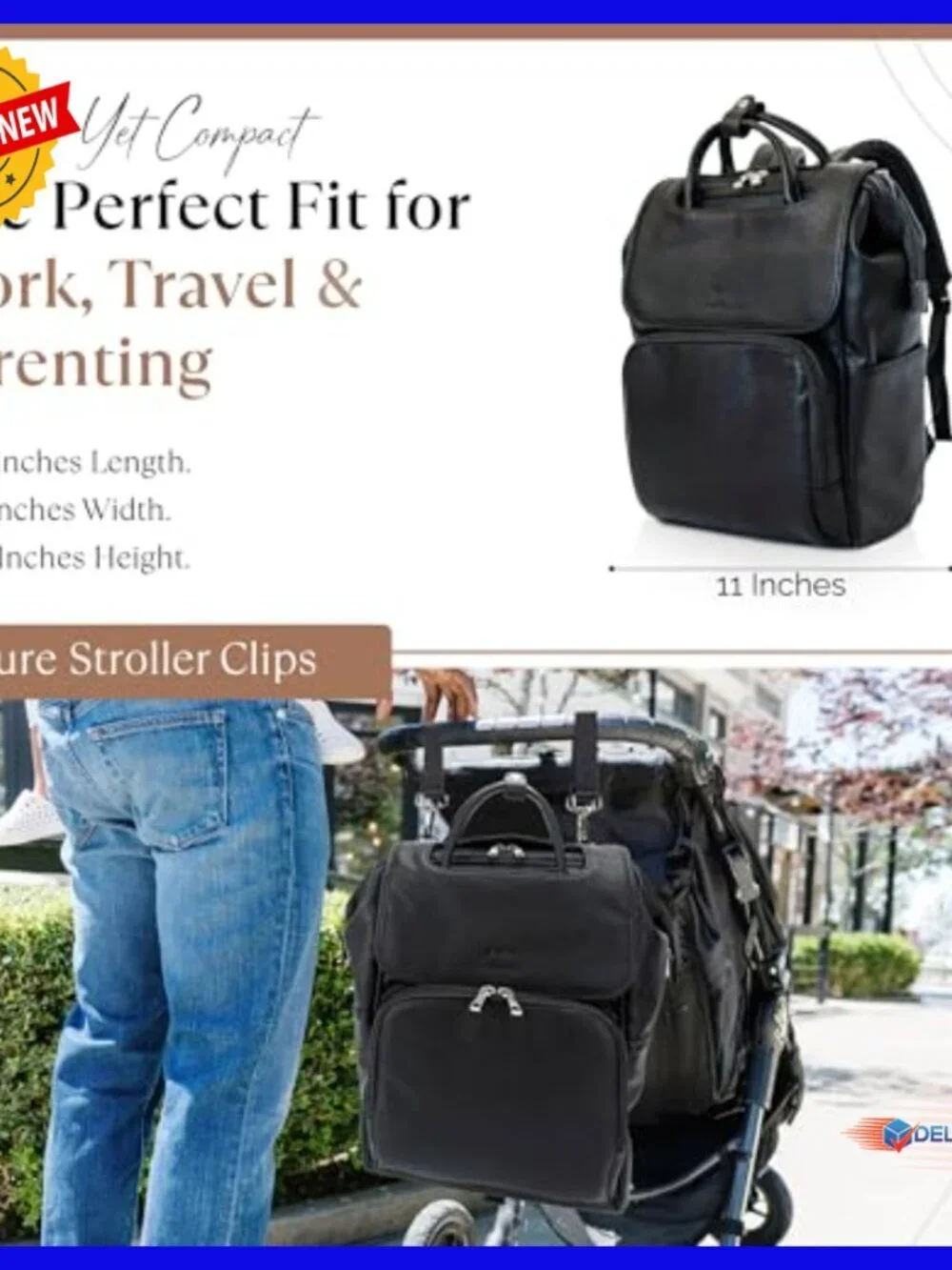 Large Vegan Leather Diaper Backpack with Insulated Pockets & Changing Pad